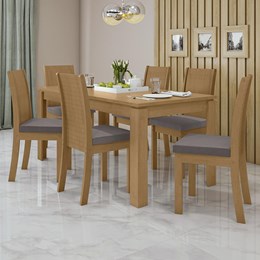 Mesa de Jantar 200x90 com 6 Cadeiras Athenas Amêndoa/Veludo Capuccino - Móveis Lopas 