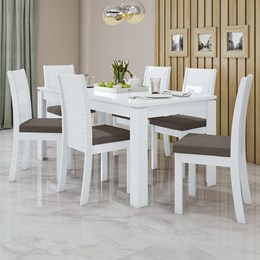 Mesa de Jantar 200x90 com 6 Cadeiras Athenas Branco/Suede Bege - Móveis Lopas  