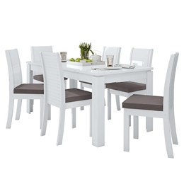 Mesa de Jantar 200x90 com 6 Cadeiras Athenas Branco/Veludo Capuccino - Móveis Lopas  