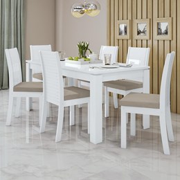 Mesa de Jantar 200x90 com 6 Cadeiras Athenas Branco/Veludo Creme - Móveis Lopas  