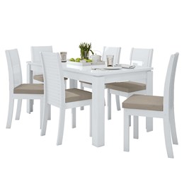Mesa de Jantar 200x90 com 6 Cadeiras Athenas Branco/Veludo Creme - Móveis Lopas  