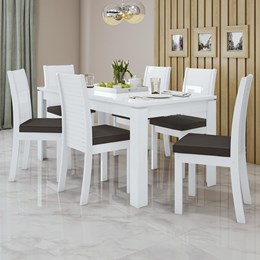 Mesa de Jantar 200x90 com 6 Cadeiras Athenas Branco/Veludo Marrom - Móveis Lopas