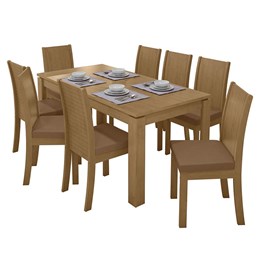 Mesa de Jantar 200x90 com 8 Cadeiras Athenas Amêndoa/Corino Caramelo - Móveis Lopas