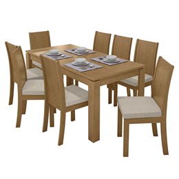 Mesa de Jantar 200x90 com 8 Cadeiras Athenas Amêndoa/Linho Bege - Móveis Lopas