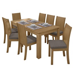 Mesa de Jantar 200x90 com 8 Cadeiras Athenas Amêndoa/Suede Bege - Móveis Lopas