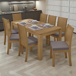 Mesa de Jantar 200x90 com 8 Cadeiras Athenas Amêndoa/Veludo Capuccino - Móveis Lopas 