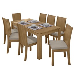 Mesa de Jantar 200x90 com 8 Cadeiras Athenas Amêndoa/Veludo Creme - Móveis Lopas