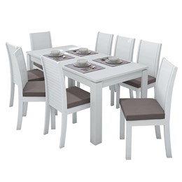 Mesa de Jantar 200x90 com 8 Cadeiras Athenas Branco/Veludo Capuccino - Móveis Lopas 