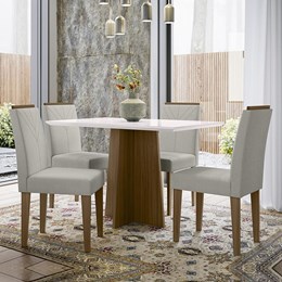 Mesa de Jantar Ana 120x80 com 4 Cadeiras Amanda Imbuia/Off White/Bege - PR Móveis 