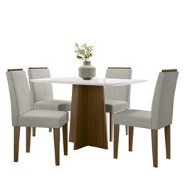 Mesa de Jantar Ana 120x80 com 4 Cadeiras Amanda Imbuia/Off White/Bege - PR Móveis 