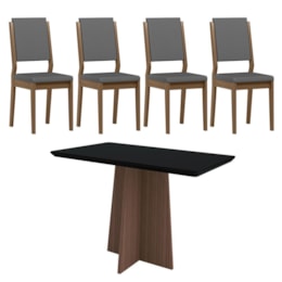 Mesa de Jantar Ana 120x80 com 4 Cadeiras Carol Imbuia/Preto/Veludo Cinza – New Ceval