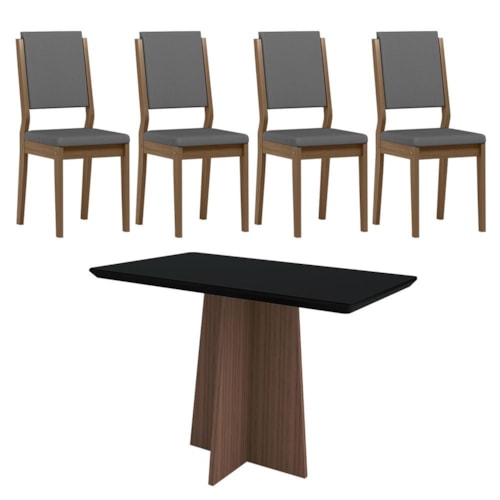 Mesa de Jantar Ana 120x80 com 4 Cadeiras Carol Imbuia/Preto/Veludo Cinza – New Ceval