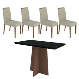 Mesa de Jantar Ana 120x80 com 4 Cadeiras Caroline Imbuia/Preto/Marfim – New Ceval