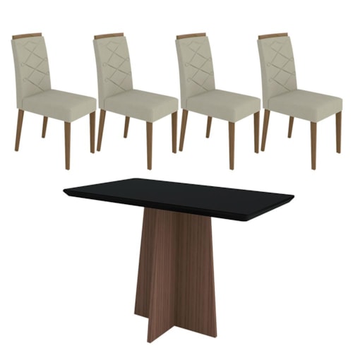 Mesa de Jantar Ana 120x80 com 4 Cadeiras Caroline Imbuia/Preto/Marfim – New Ceval