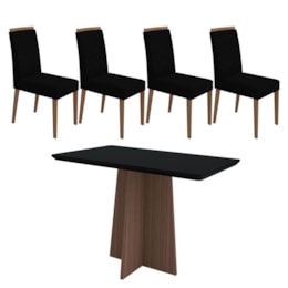 Mesa de Jantar Ana 120x80 com 4 Cadeiras Caroline Imbuia/Preto/Veludo Preto – New Ceval