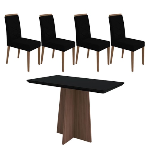 Mesa de Jantar Ana 120x80 com 4 Cadeiras Caroline Imbuia/Preto/Veludo Preto – New Ceval