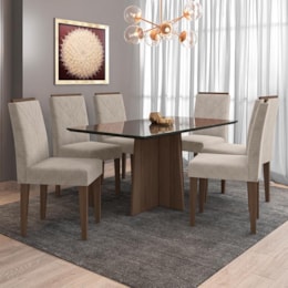 Mesa de Jantar Ana 160x90 com 6 Cadeiras Amanda Imbuia/Preto/Bege - PR Móveis  