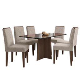 Mesa de Jantar Ana 160x90 com 6 Cadeiras Amanda Imbuia/Preto/Bege - PR Móveis  