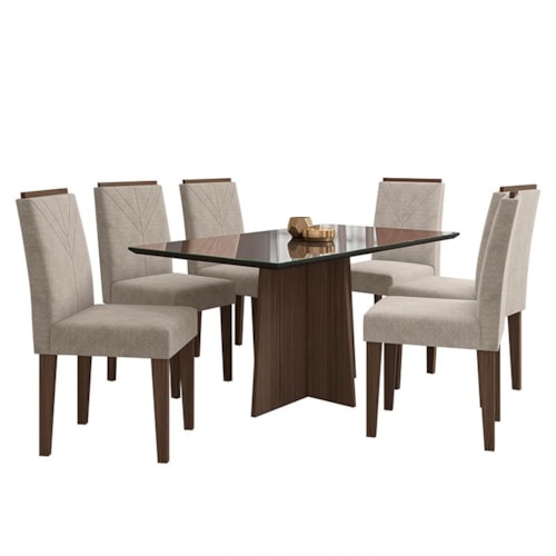 Mesa de Jantar Ana 160x90 com 6 Cadeiras Amanda Imbuia/Preto/Bege - PR Móveis  