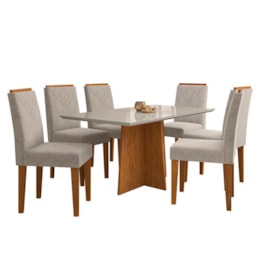 Mesa de Jantar Ana 160x90 com 6 Cadeiras Amanda Ipê/Off White/Bege - PR Móveis  