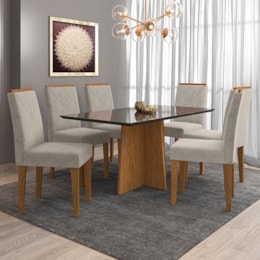 Mesa de Jantar Ana 160x90 com 6 Cadeiras Amanda Ipê/Preto/Bege - PR Móveis 