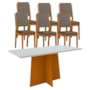 Mesa de Jantar Ana 160x90 com 6 Cadeiras Carol Ypê/Off White/Camurça Marrom – New Ceval