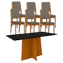 Mesa de Jantar Ana 160x90 com 6 Cadeiras Carol Ypê/Preto/Camurça Marrom – New Ceval
