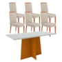 Mesa de Jantar Ana 160x90 com 6 Cadeiras Caroline Ipê/Off White/Marrom Claro – New Ceval