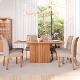 Mesa de Jantar Ana 180x90 com Tampo em MDF e 6 Cadeiras Juliana Wood Cinamomo/Madeira/Linho Bege - Cimol Móveis Mesa de Jantar Ana 180x90 com Tampo em MDF e 6 Cadeiras Juliana Wood Cinamomo/Madeira/Linho Bege - Cimol Móveis