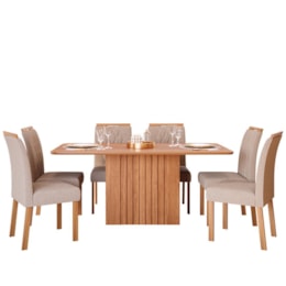 Mesa de Jantar Ana 180x90 com Tampo em MDF e 6 Cadeiras Juliana Wood Cinamomo/Madeira/Linho Bege - Cimol Móveis Mesa de Jantar Ana 180x90 com Tampo em MDF e 6 Cadeiras Juliana Wood Cinamomo/Madeira/Linho Bege - Cimol Móveis