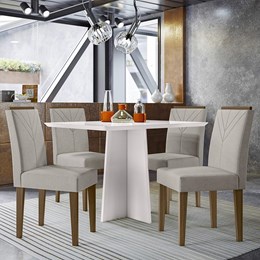 Mesa de Jantar Anitta 120x80 com 4 Cadeiras Amanda Off White/Imbuia/Bege - PR Móveis