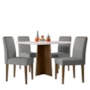 Mesa de Jantar Anitta 120x80 com 4 Cadeiras Ana Imbuia/Off White/Linho Cinza Claro - New Ceval