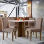 Mesa de Jantar Anitta 120x80 com 4 Cadeiras Ana Imbuia/Off White/Veludo Marrom Rosê - New Ceval