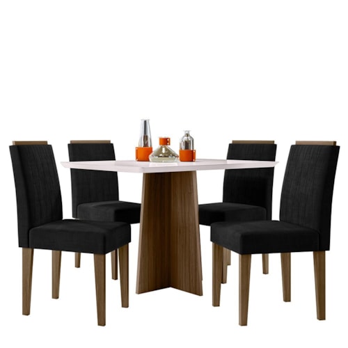 Mesa de Jantar Anitta 120x80 com 4 Cadeiras Ana Imbuia/Off White/Veludo Preto - New Ceval