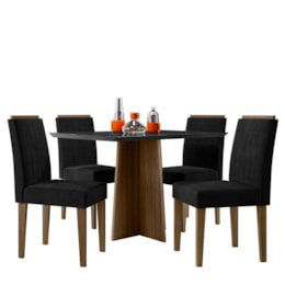 Mesa de Jantar Anitta 120x80 com 4 Cadeiras Ana Imbuia/Preto/Veludo Preto - New Ceval