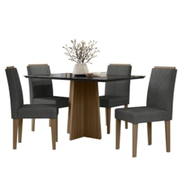 Mesa de Jantar Anitta 135x90 com 4 Cadeiras Amanda Imbuia/Preto/Linho Cinza Escuro - New Ceval