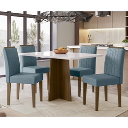 Mesa de Jantar Anitta 135x90 com 4 Cadeiras Ana Imbuia/Off White/Azul - PR Móveis 