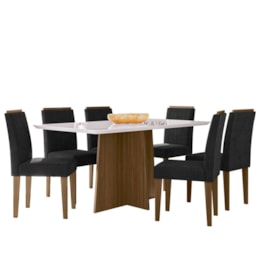 Mesa de Jantar Anitta 160x90 com 6 Cadeiras Ana Imbuia/Off White/Veludo Preto - New Ceval