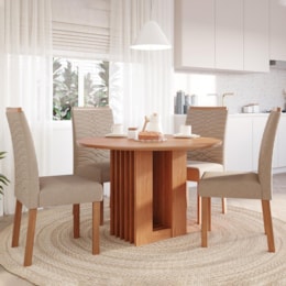 Mesa de Jantar Ariela 109cm com Tampo em MDF e 4 Cadeiras Clarice Wood Cinamomo/Madeira/Linho Bege - Cimol Móveis