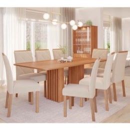 Mesa de Jantar Ariela 210x100 com Tampo em MDF e 8 Cadeiras Fernanda Wood Cinamomo/Madeira/Suede Nude - Cimol Móveis Mesa de Jantar Ariela 210x100 com Tampo em MDF e 8 Cadeiras Fernanda Wood Cinamomo/Madeira/Suede Nude - Cimol Móveis