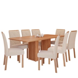 Mesa de Jantar Ariela 210x100 com Tampo em MDF e 8 Cadeiras Fernanda Wood Cinamomo/Madeira/Suede Nude - Cimol Móveis Mesa de Jantar Ariela 210x100 com Tampo em MDF e 8 Cadeiras Fernanda Wood Cinamomo/Madeira/Suede Nude - Cimol Móveis