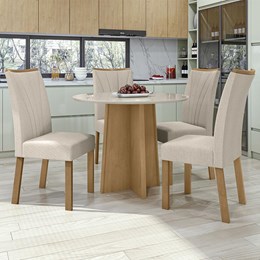 Mesa de Jantar Celebrare 100cm com 4 Cadeiras Apogeu Amêndoa/Off White/Linho Bege - Móveis Lopas  