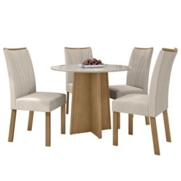 Mesa de Jantar Celebrare 100cm com 4 Cadeiras Apogeu Amêndoa/Off White/Linho Bege - Móveis Lopas Mesa de Jantar Celebrare 100cm com 4 Cadeiras Apogeu Amêndoa/Off White/Linho Bege - Móveis Lopas