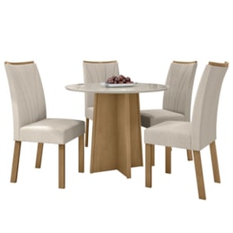 Mesa de Jantar Celebrare 100cm com 4 Cadeiras Apogeu Amêndoa/Off White/Linho Bege - Móveis Lopas  