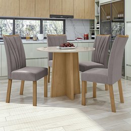 Mesa de Jantar Celebrare 100cm com 4 Cadeiras Apogeu Amêndoa/Off White/Veludo Capuccino - Móveis Lopas 