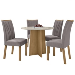 Mesa de Jantar Celebrare 100cm com 4 Cadeiras Apogeu Amêndoa/Off White/Veludo Capuccino - Móveis Lopas Mesa de Jantar Celebrare 100cm com 4 Cadeiras Apogeu Amêndoa/Off White/Veludo Capuccino - Móveis Lopas