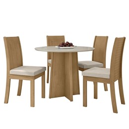 Mesa de Jantar Celebrare 100cm com 4 Cadeiras Athenas Amêndoa/Off White/Linho Bege - Móveis Lopas
