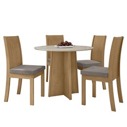 Mesa de Jantar Celebrare 100cm com 4 Cadeiras Athenas Amêndoa/Off White/Suede Bege - Móveis Lopas