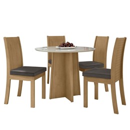 Mesa de Jantar Celebrare 100cm com 4 Cadeiras Athenas Amêndoa/Off White/Veludo Marrom - Móveis Lopas