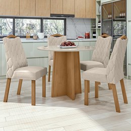 Mesa de Jantar Celebrare 100cm e 4 Cadeiras Vênus Amêndoa/Off White/Linho Bege - Móveis Lopas 